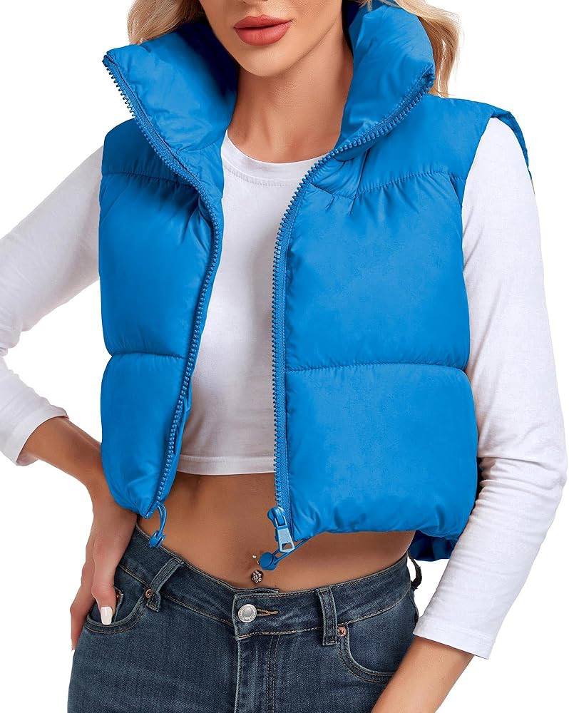 Cityork Puffer Vest Women Stand Collar Zipper Cropped Vest Lightweight Sleeveless Warm Padded Gil... | Amazon (US)