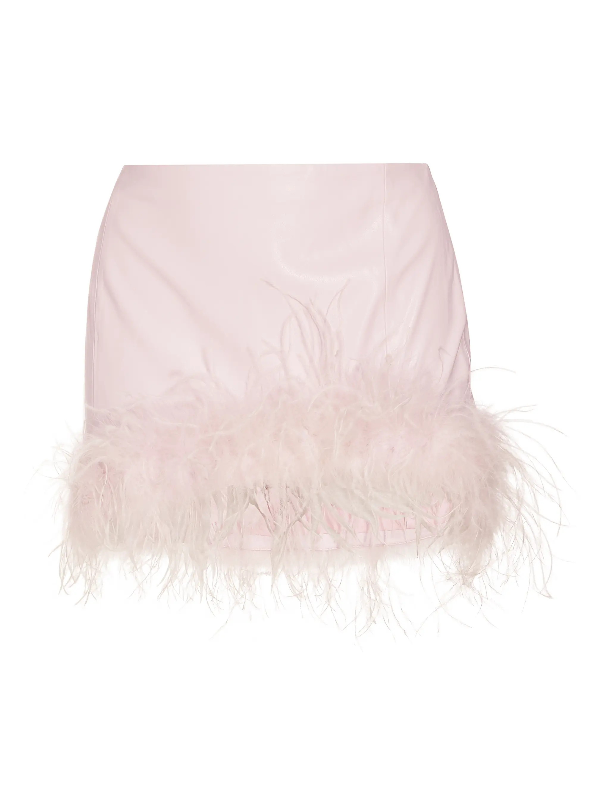 Shop Lamarque Magnolia Feather-Trim Faux Leather Miniskirt | Saks Fifth Avenue | Saks Fifth Avenue