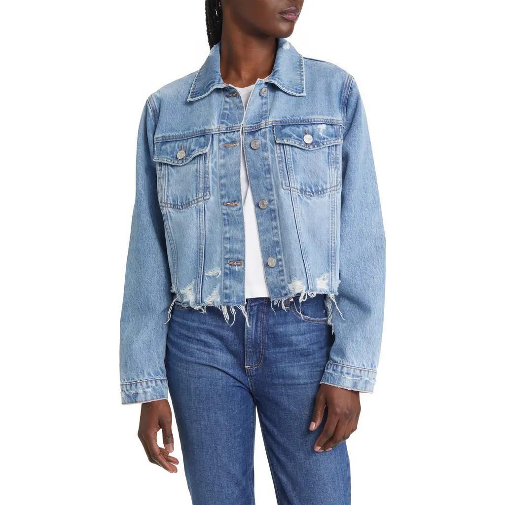 FRAME Ripped Distressed Denim Trucker Jacket in Rossum 2Year Rips at Nordstrom Rack, Size X-Small | Nordstrom Rack