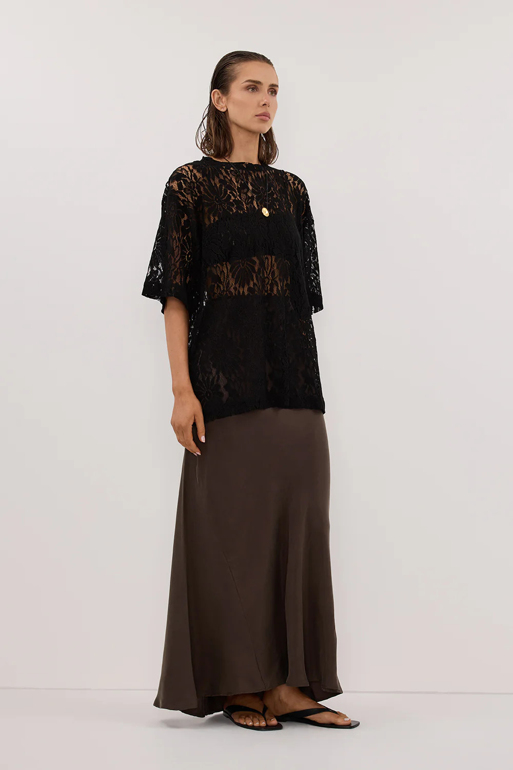 CONNIE BITTER CHOC CUPRO MAXI SKIRT | DISSH