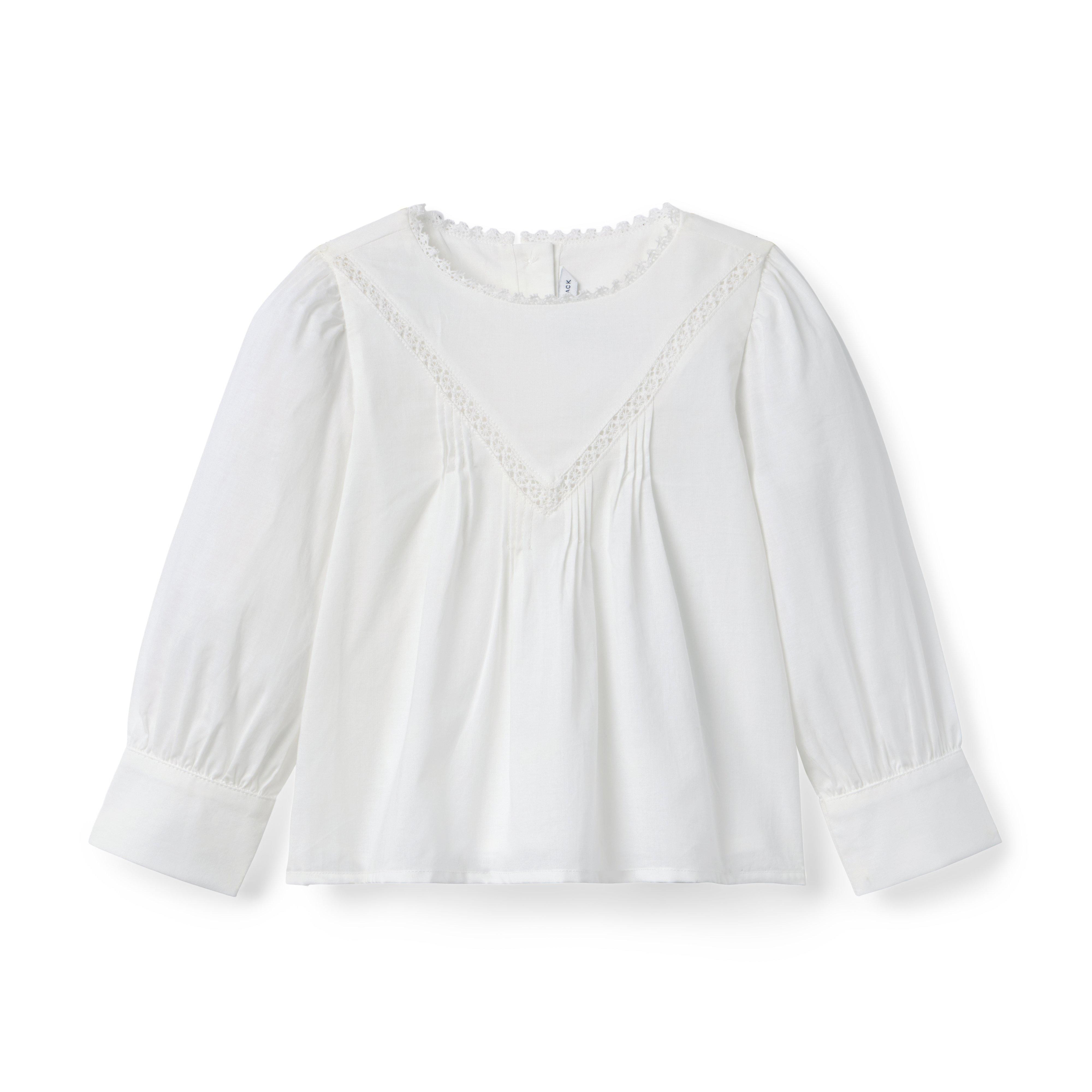 Janie and Jack | Lace Trim Pintuck Top - White / 5 | Janie and Jack