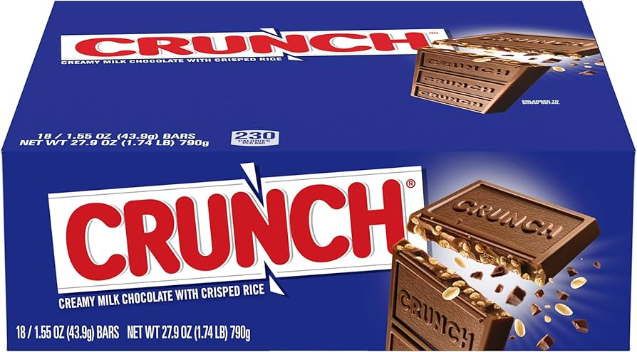 CRUNCH Full-Size Candy Bar, Creamy Milk Chocolate with Crunchy Crisped Rice, Single Bar, 1.55 oz | Amazon (US)
