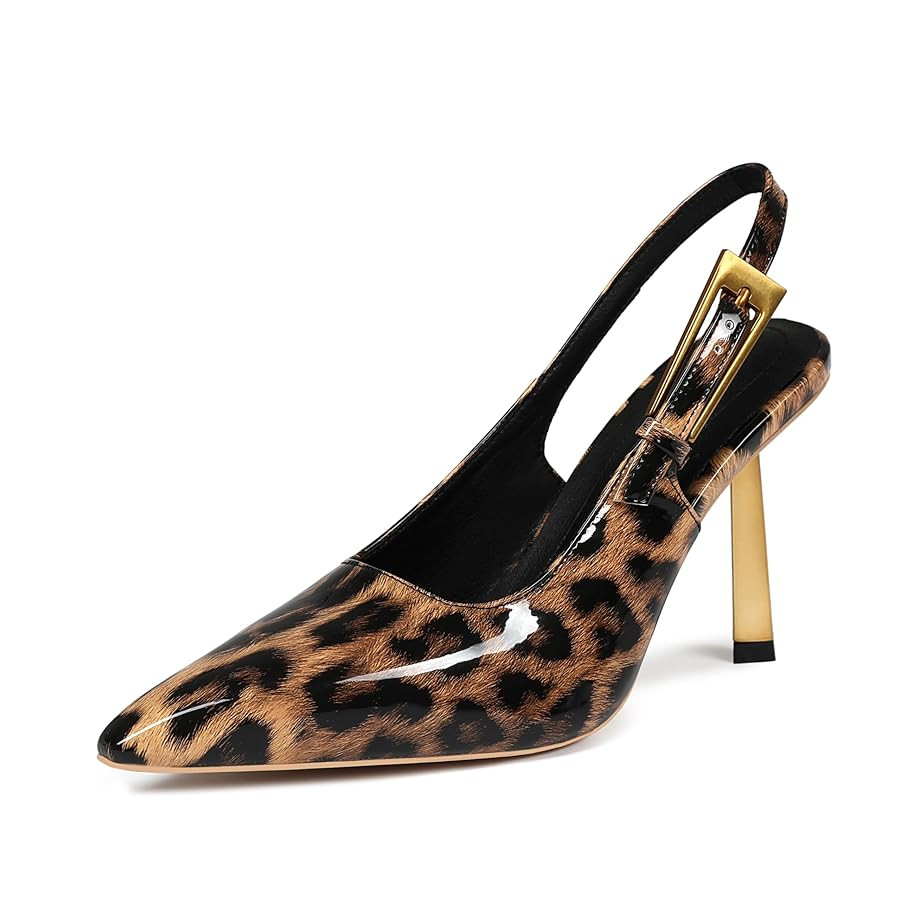 Women's Slingback Stiletto High Heels Square Toe with Metal Buckle Strap Slip On Pumps Backless P... | Amazon (CA)