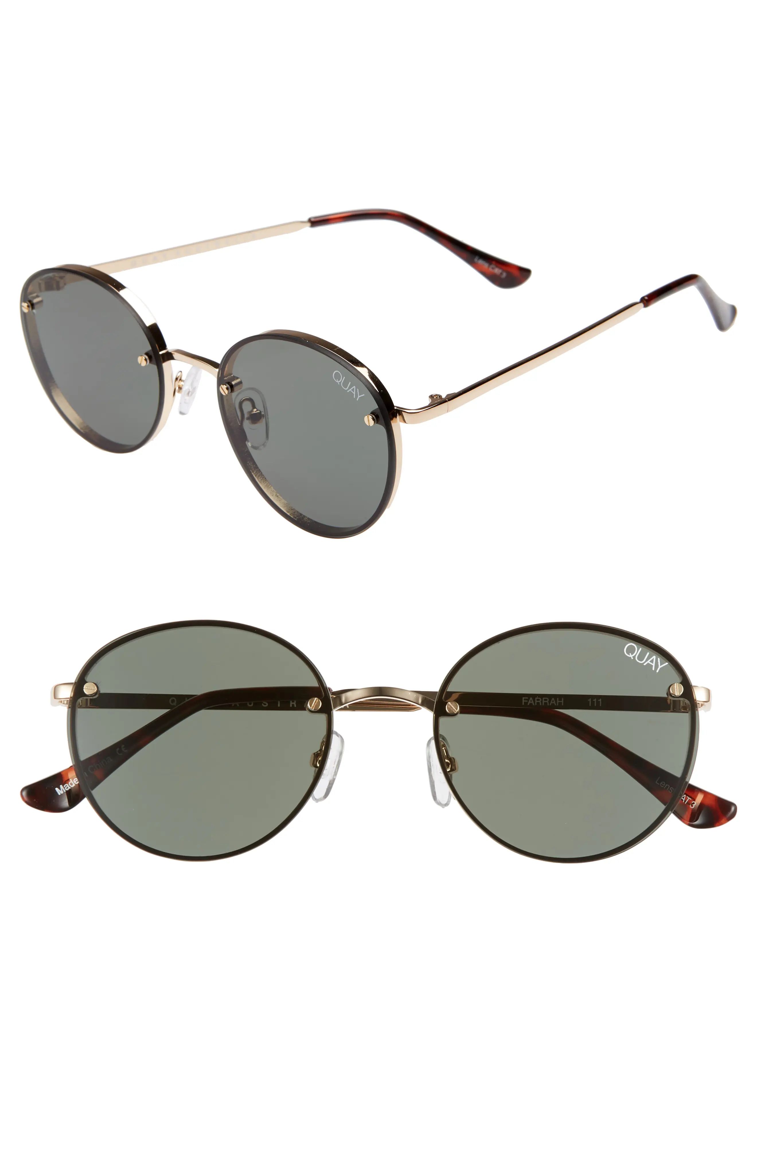 Women's Quay Australia X Elle Ferguson Farrah 53Mm Round Sunglasses - Gold/ Green | Nordstrom