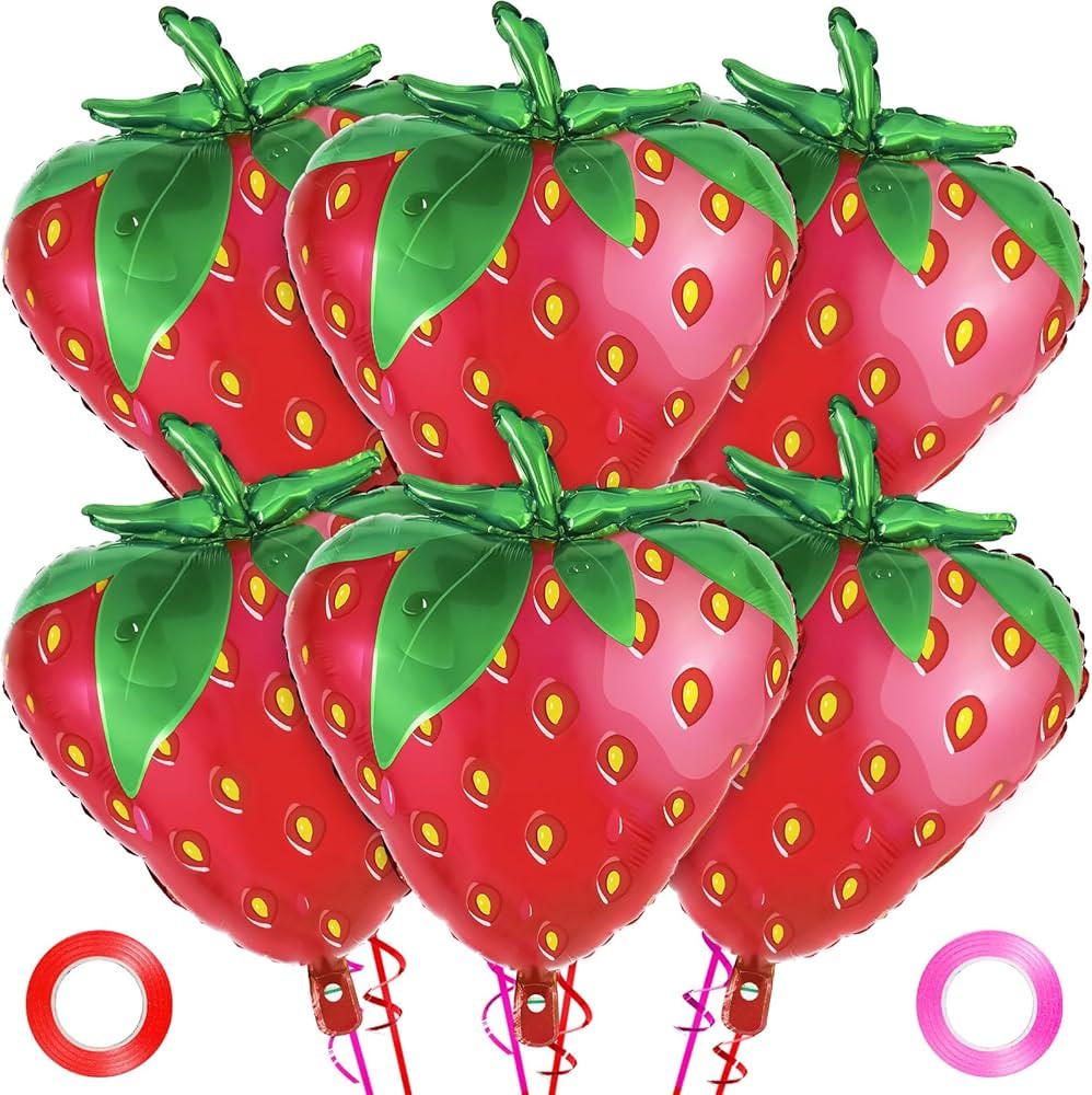Strawberry Balloons, 6 Pcs Sweet Fruit Balloons for Birthday Party Decorations, Strawberry Foil B... | Amazon (US)