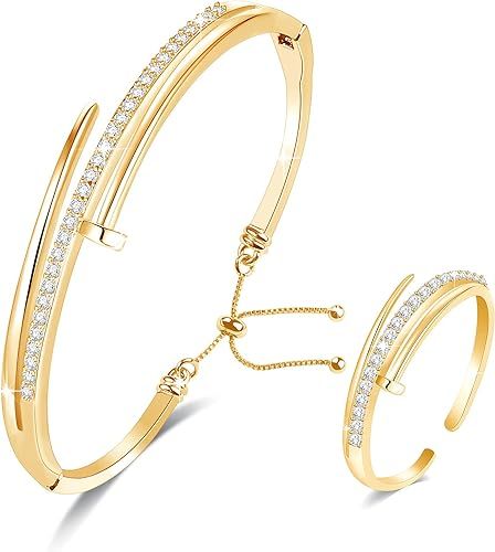 VICISION Nail Bracelet for Women Screw Design with 18K Gold Plated 5A Cubic Zirconia Stones Birth... | Amazon (US)