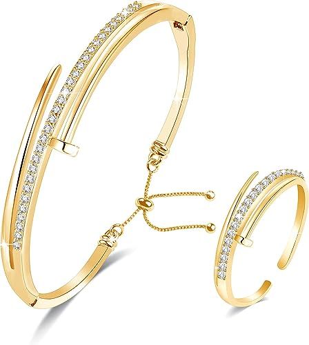 VICISION Nail Bracelet for Women Screw Design with 18K Gold Plated 5A Cubic Zirconia Stones Birth... | Amazon (US)