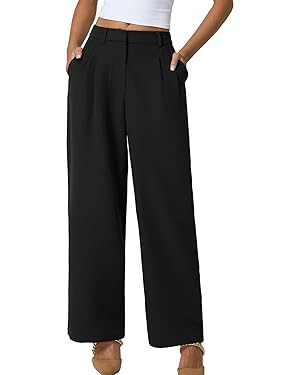 QINSEN Wide Leg Dress Pants for Women High Waisted Wrinkle Free Work Pants with Pockets Casual Sl... | Amazon (US)