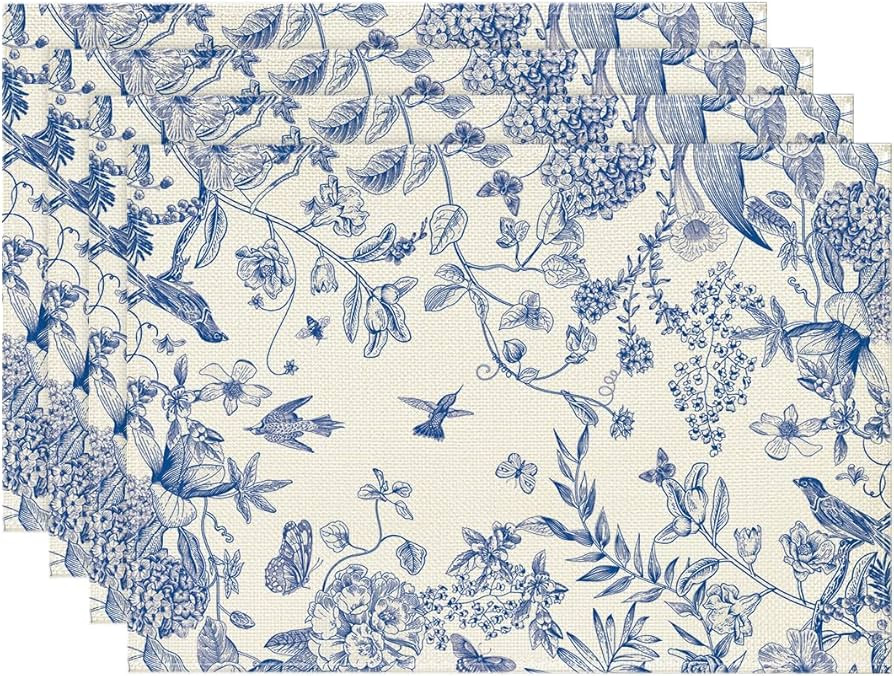 Artoid Mode Hydrangea Flowers Branches Chinoiserie  Spring Placemats Set of 4, 12x18 Inch Table ... | Amazon (US)