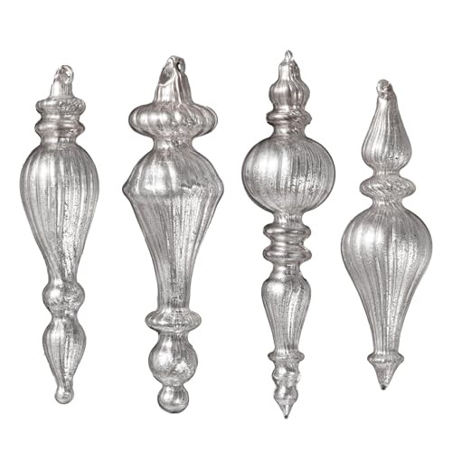 DN DECONATION Mercury Glass Finial Christmas Ornaments, Large Hanging Teardrop Ornament, Shiny Ball Ornaments for Xmas Tree, Winter Wedding, Party, Holiday Home (4-Pieces, Silver) | Amazon (US)