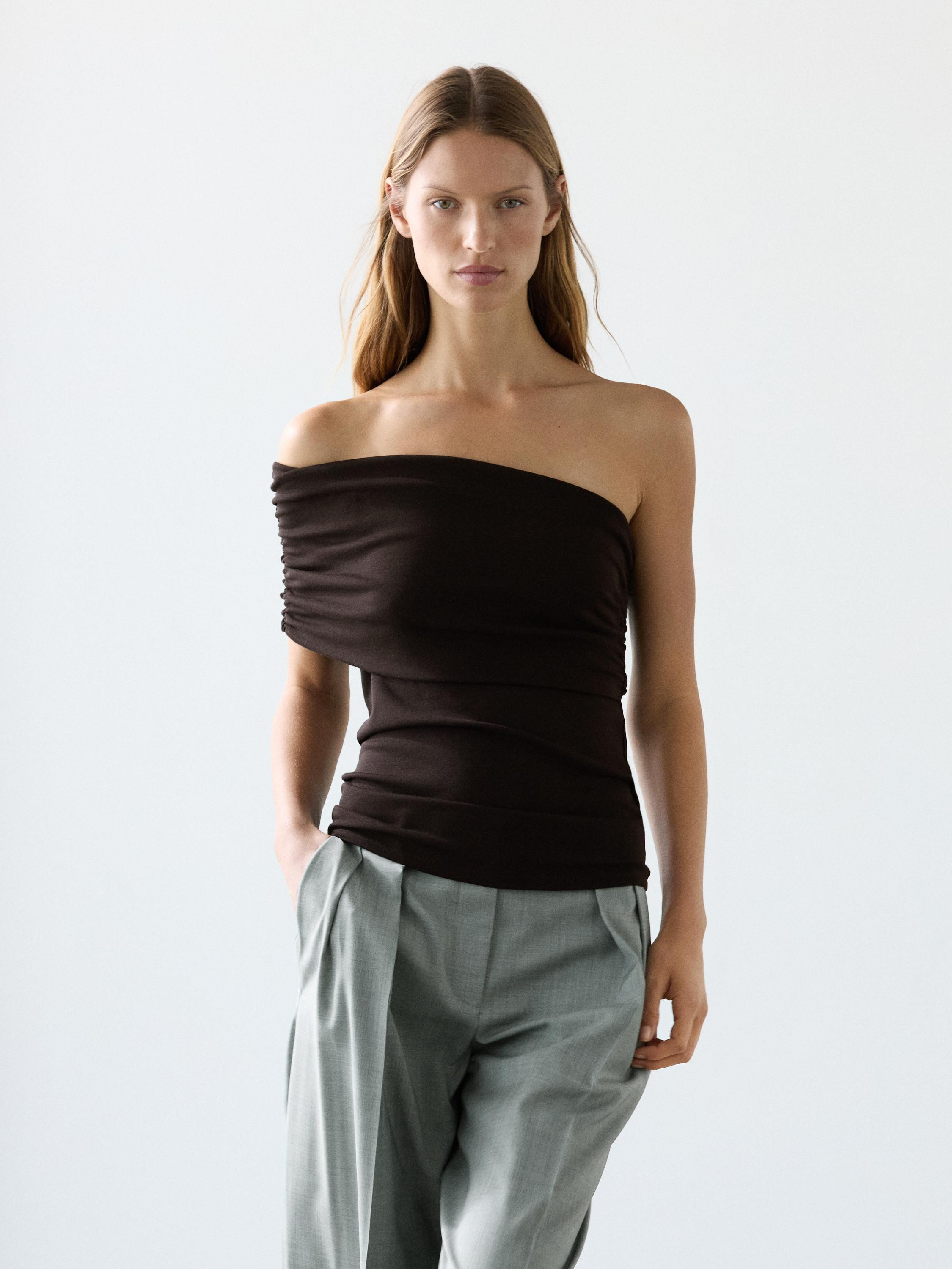Asymmetric top with draped neckline | Massimo Dutti UK