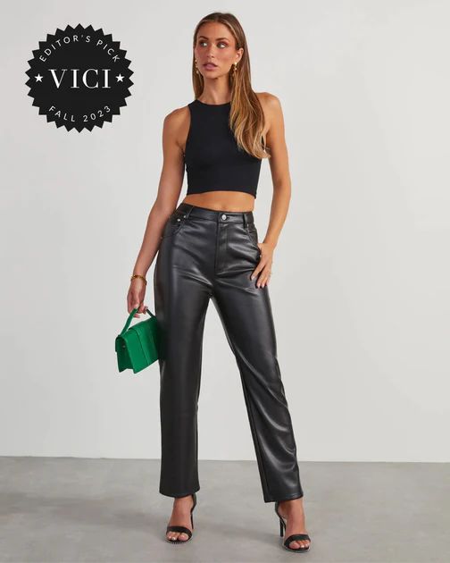 Claudette Faux Leather Pocketed High Waisted Pants - Black | VICI Collection