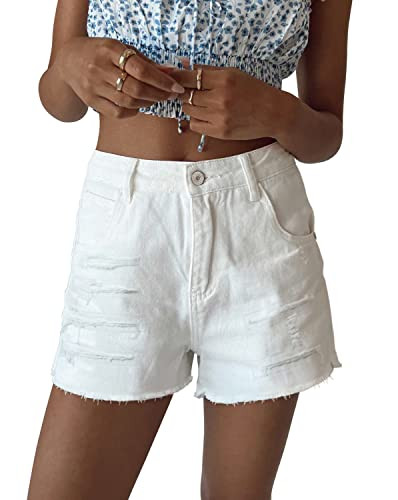 CHICZONE Womens Mid-High Waisted Ripped Denim Jean Shorts Cutoff Stretchy Summer Hot Short Pants | Amazon (US)