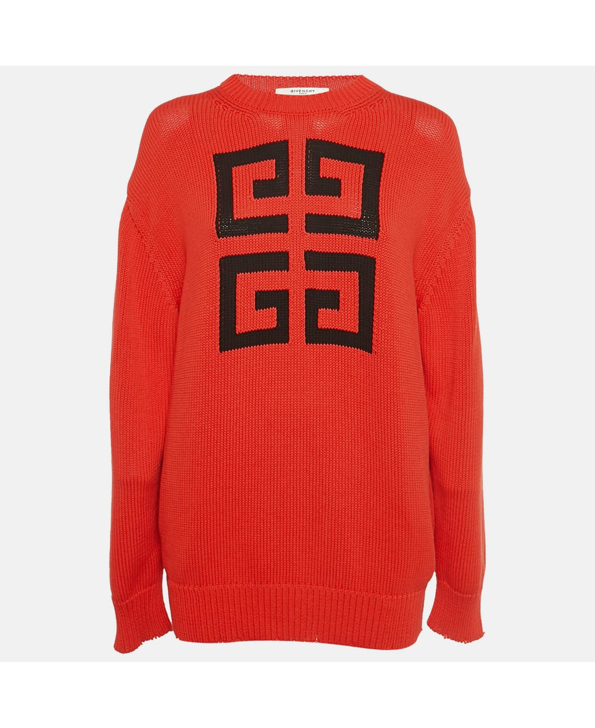 Pre-Owned Givenchy Women's Red Logo Intarsia Rin Knit Oversized Sweater | Macy's