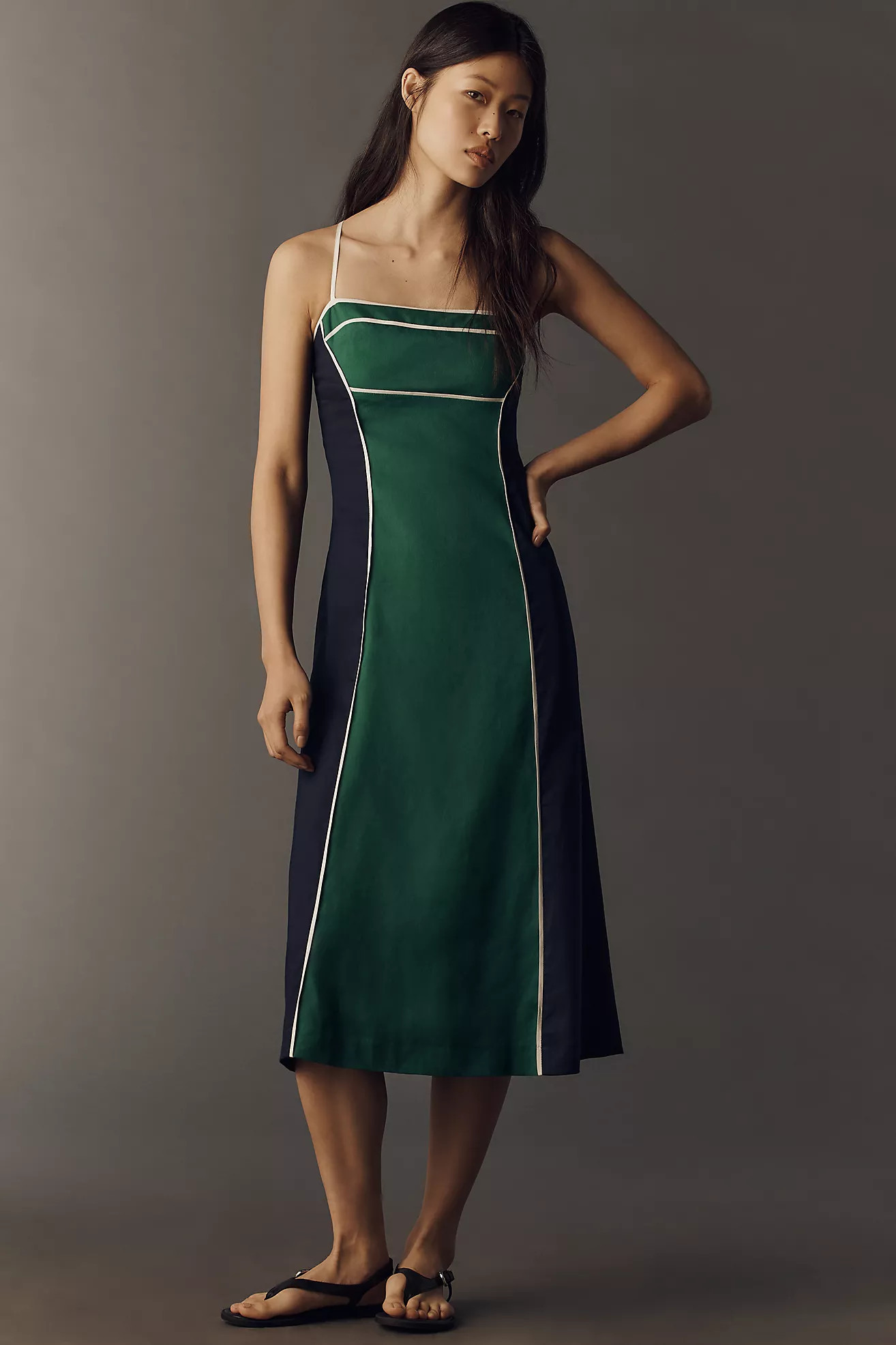 Maeve Linen Colorblock Midi Dress | Anthropologie (US)