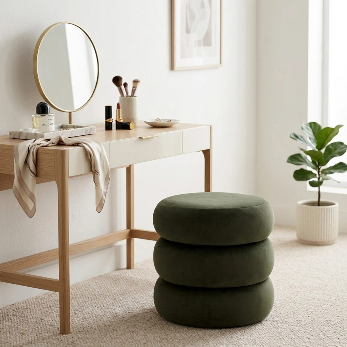 Modern Velvet Vanity Stool,Round Makeup Chair | Wayfair North America