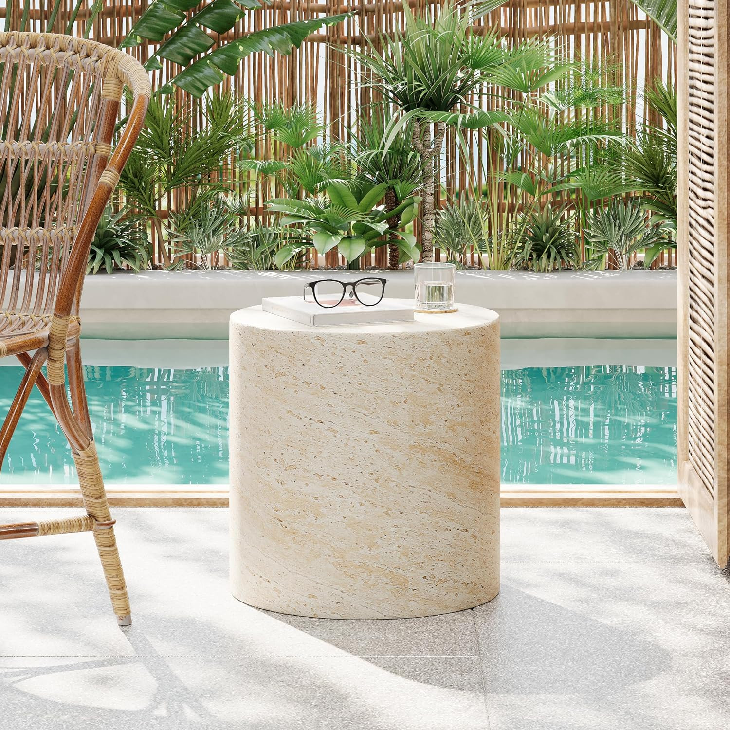 Christopher Knight Home Outdoor Round Side Table,Patio Garden Stool End Coffee Table,Decorative Accent Table for Patio,or Balcony,Lightweight Concrete Material,Travertine | Amazon (US)