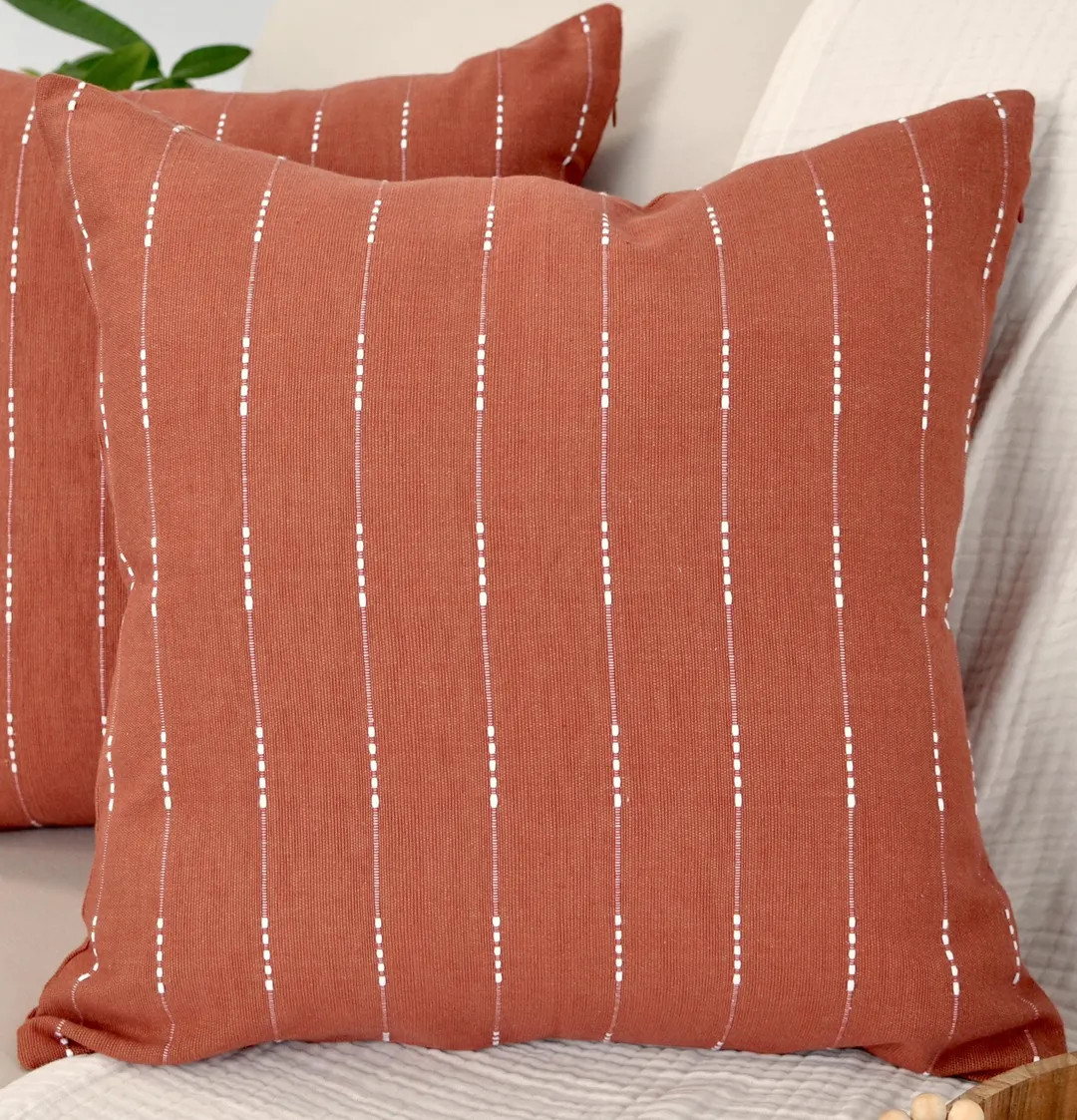 Cotton Pillow Covers Rust Brown / Burnt Orange Woven Striped Pattern Minimalist Chic Modern Pillo... | Etsy (US)