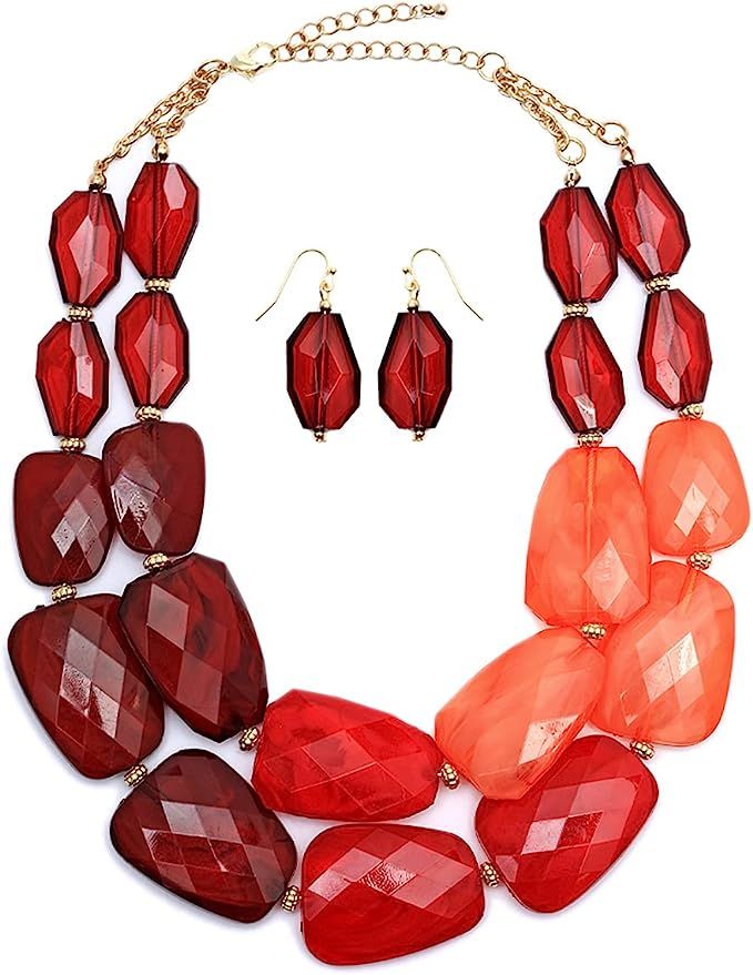 Rosemarie Collections Women's Ombre Polished Resin Statement Necklace Earring Set | Amazon (US)