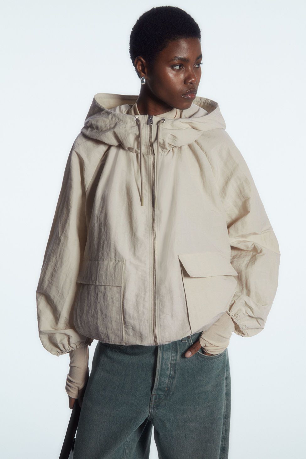 TECHNICAL LINEN-BLEND HOODED JACKET - LIGHT BEIGE - Coats and Jackets - COS | COS (US)