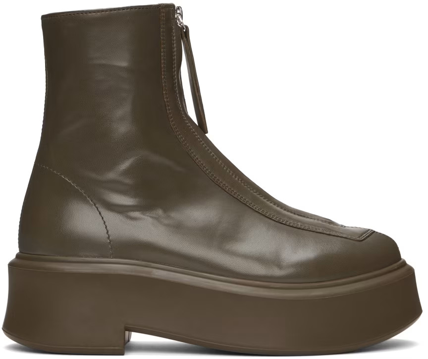 The Row - Khaki Zipped I Boots | SSENSE