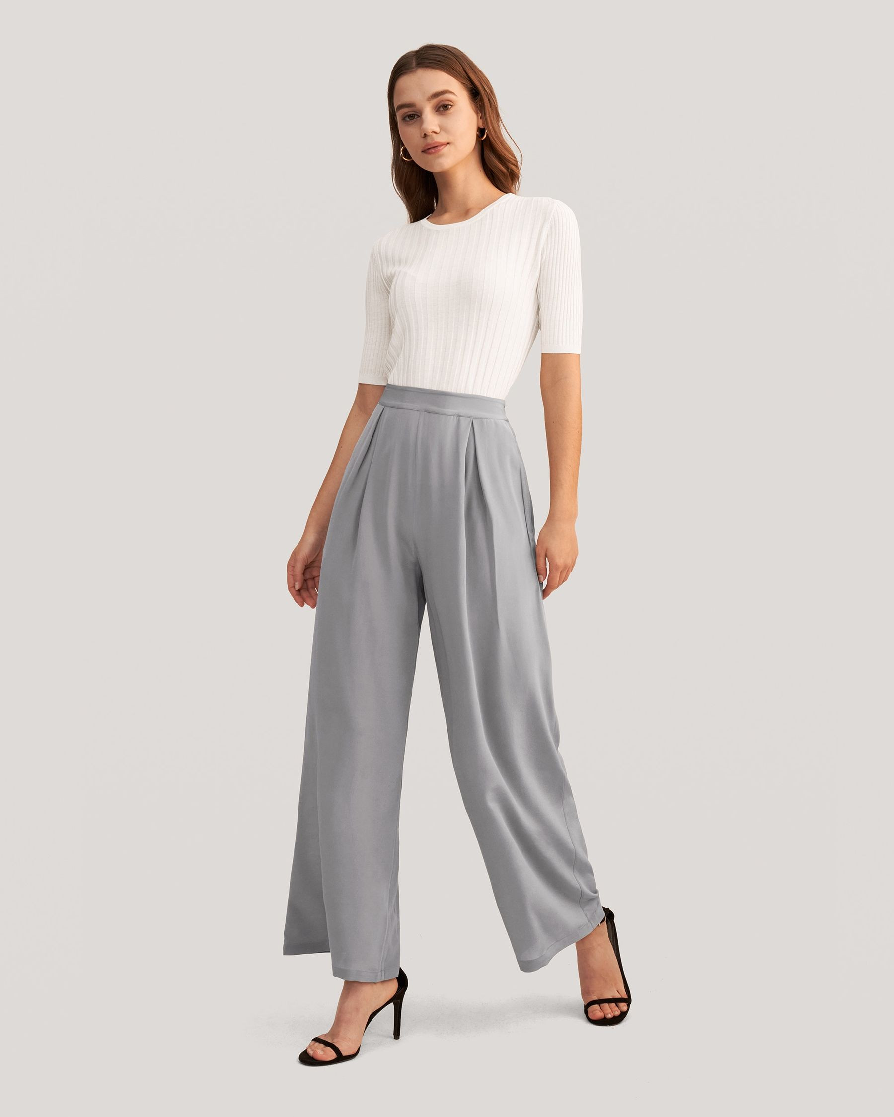 Smooth Silk Wide Leg Cropped Pants | LilySilk