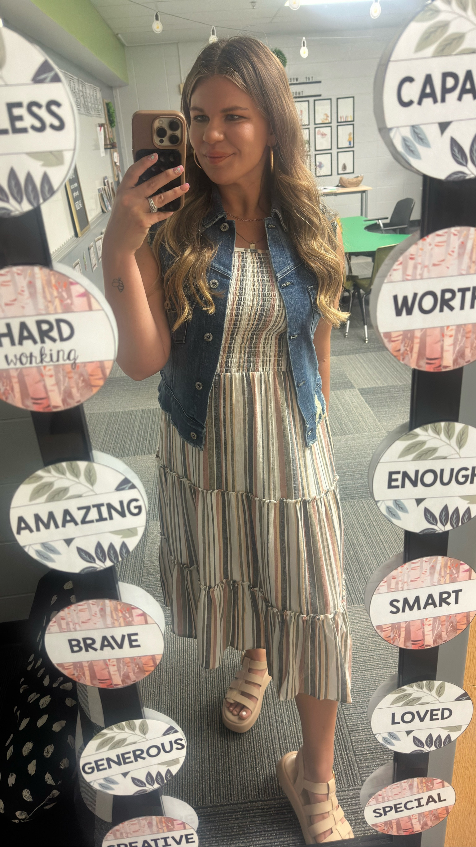 Teacher outfit

Denim vest
Striped tiered dress
Sandals (run large)


#LTKSaleAlert #LTKWorkwear #LTKStyleTip