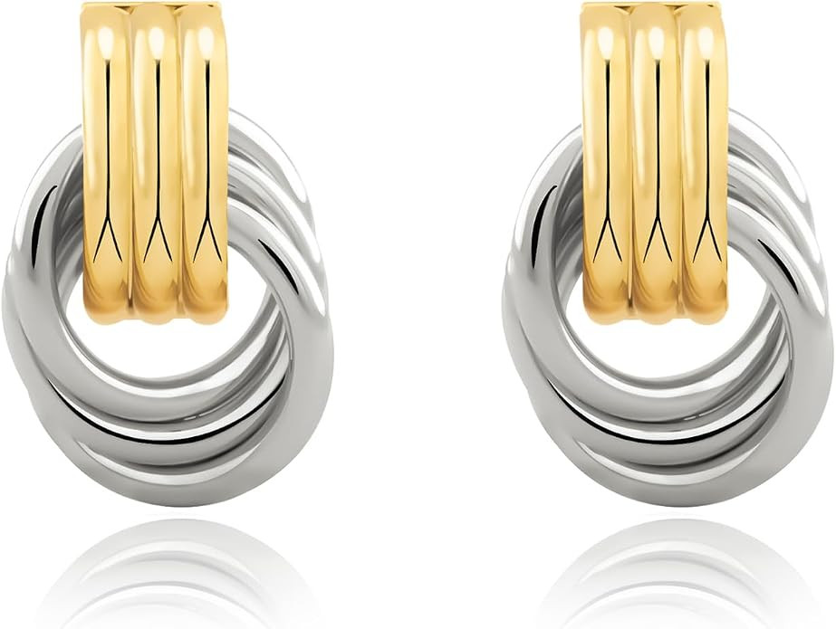 Chunky Gold Knot Earrings for Women Trendy Statement Dangle Earrings | 14K Gold Silver Plated, Fa... | Amazon (US)