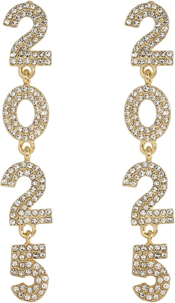 New Year Earrings 2025 Beaded Rhinestone 2025 NYE Clock New Years Eve Earrings Dangle Christmas E... | Amazon (US)