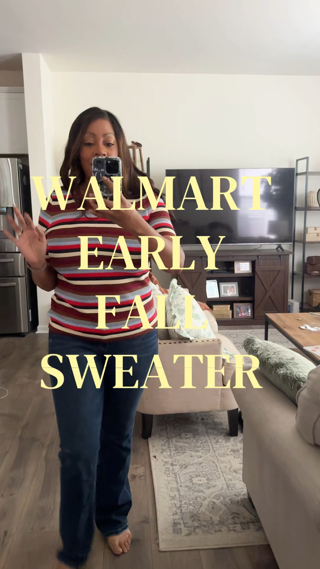 Loving this short sleeve striped sweater with all the beautiful colors of fall from Walmart, I’m wearing a size large and it does fit true to size ￼

#LTKMidsize #LTKSeasonal #LTKootd