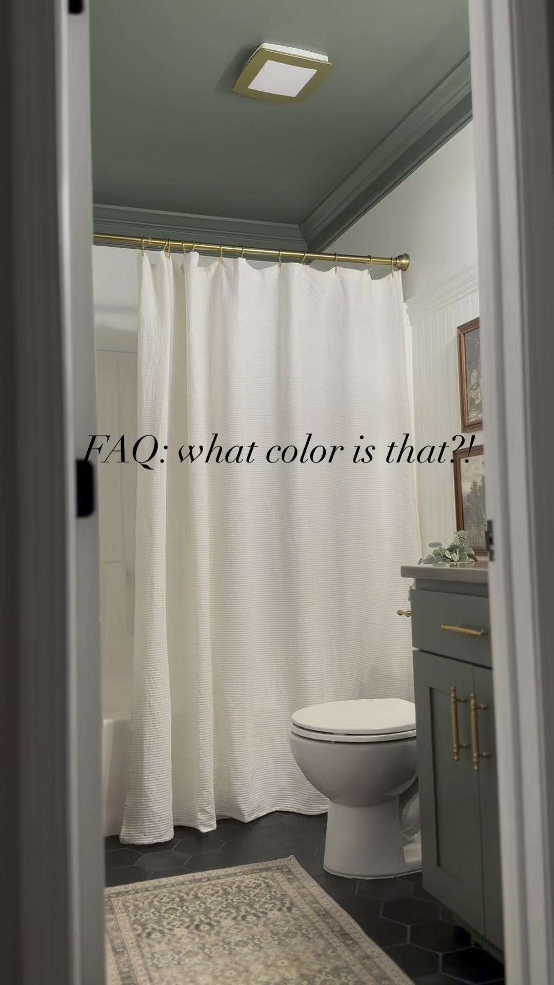 We always get so many questions about what color green our guest bathroom is! Love the pop of green on the ceiling and vanity! 

#LTKHome #LTKStyleTip #LTKWatchNow