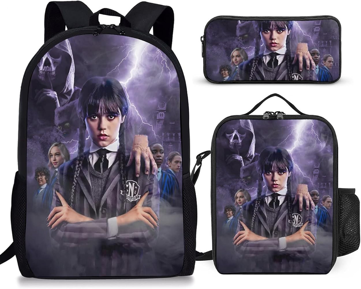 Cuxzaks Wednesday Backpack 3PC Backpack Set School Backpack with lunch Box pencil case fans gift for | Amazon (US)