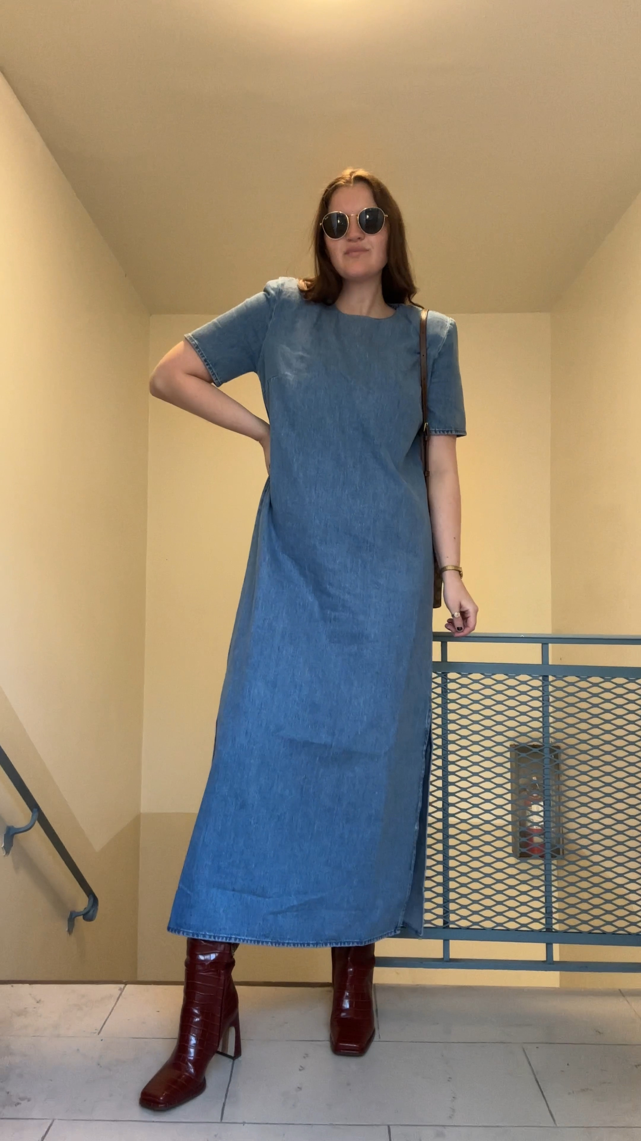 ASOS EDITION denim shoulder pad midaxi dress in blue, spring / summer, fall / winter, midi dress, maxi dress, Issabel Knee High Boot Sam Edelman from anthropoloige, red boots, denim dress, jean dress, work outfit, casual outfit, rayban round sunglasses, gold jewelry from Amazon (hoop earrings, rings), colorful clothing, Gucci Horsebit 1955 small GG-canvas and leather bag, crossbody bag, designer purse, neutrals 

#LTKfindsunder50 #LTKstyletip #LTKfindsunder100