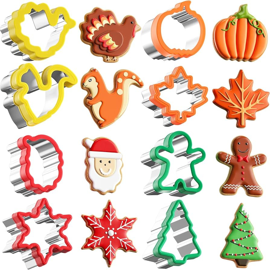 Fall Thanksgiving Cookie cutters Set 8 Pieces, Holiday Christmas Cookie Cutters Pumpkin Leaf Baki... | Amazon (US)