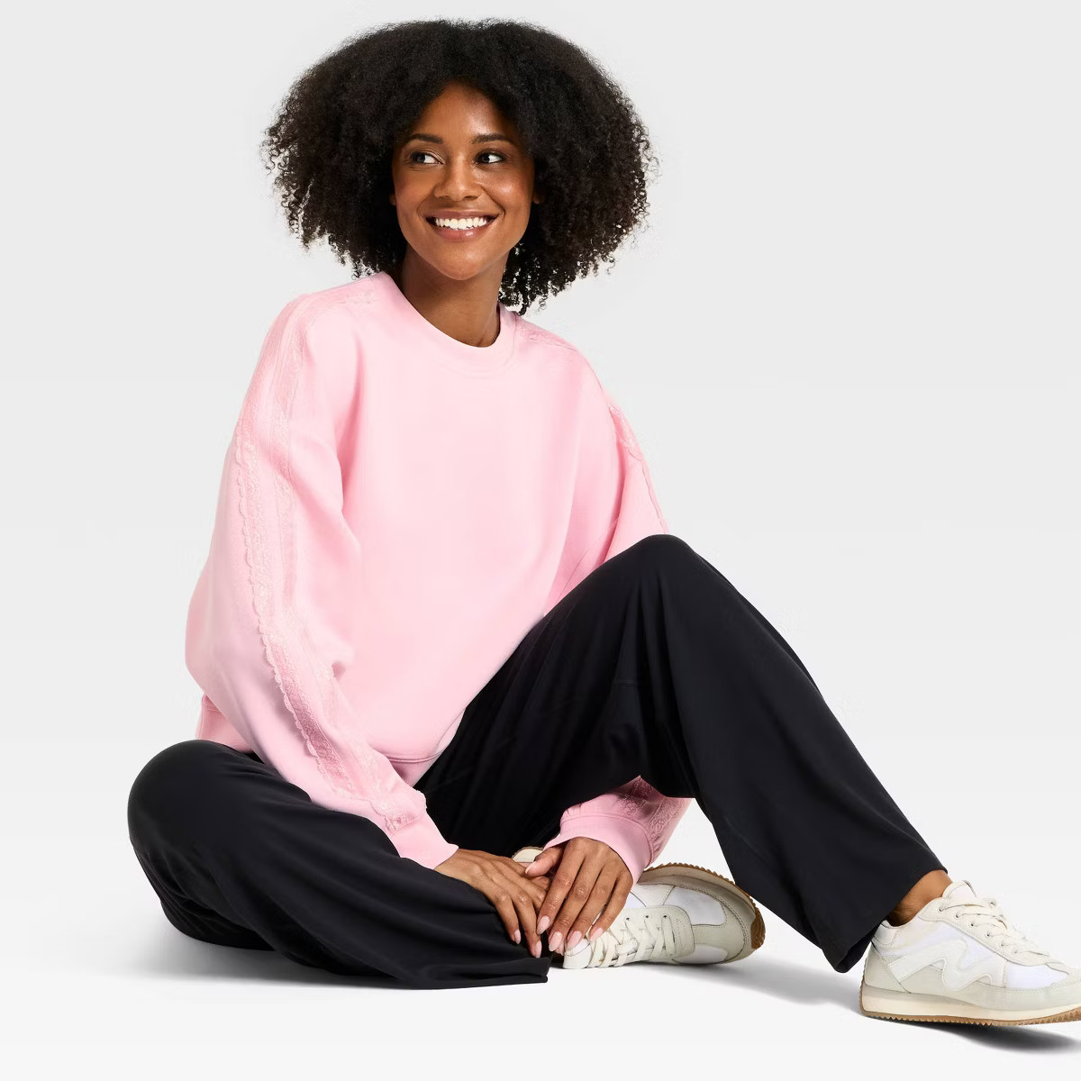 Women's Airy Sleek Lace Trim Crewneck Sweatshirt - All In Motion™ | Target