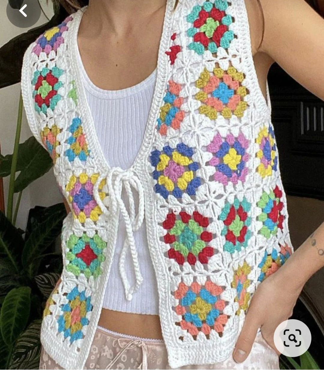 Crochet Granny Square Vest,colorful Crochet Waistcoat,boho Hippie Clothing,woman Granny Square Wa... | Etsy (US)