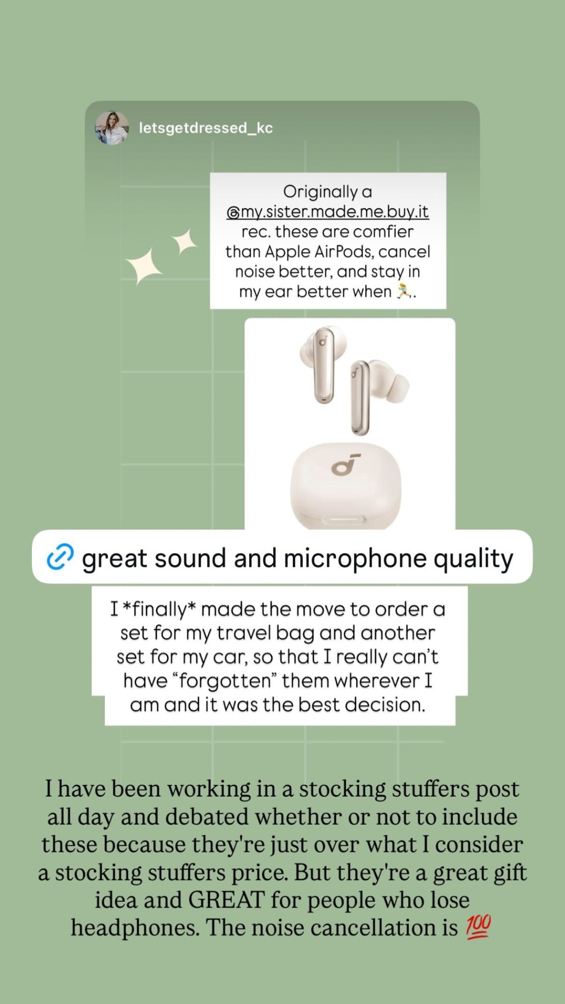 I have been working in a stocking stuffers post all day and debated whether or not to include these because they're just over what I consider a stocking stuffers price. But they're a great gift idea and GREAT for people who lose headphones. The noise cancellation is 💯