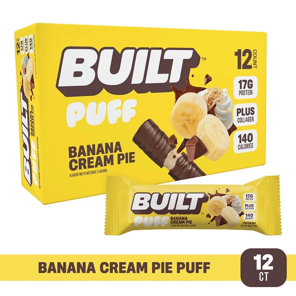 BUILT Bar, Puff Protein Bars Banana Cream Pie, High Protein, Collagen, Gluten Free, 12 Count | Walmart (US)