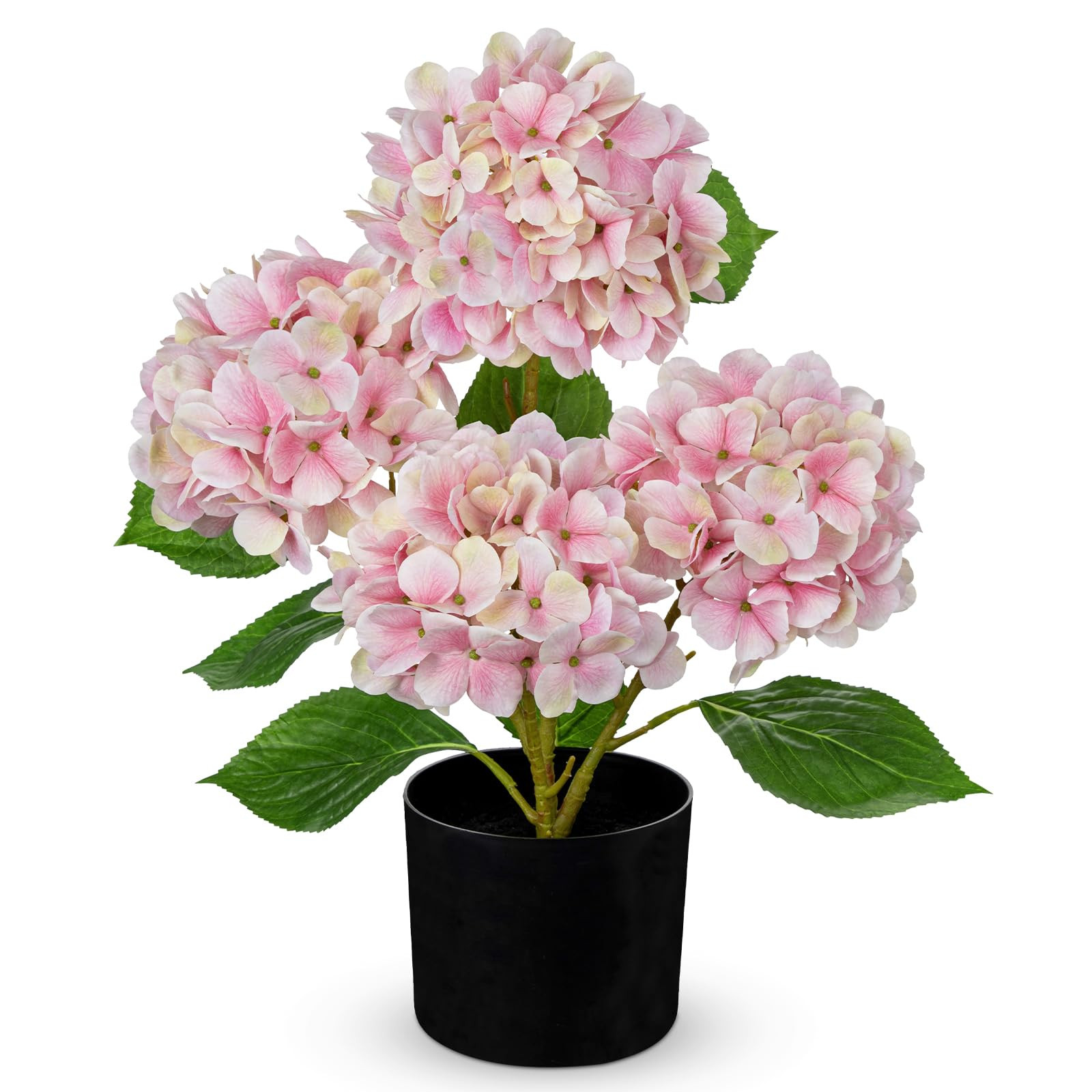 Hollyone Pink Hydrangea Artificial Flowers in Pots 19.7" Four-Head Faux Silk Hydranges Flower Arr... | Amazon (US)