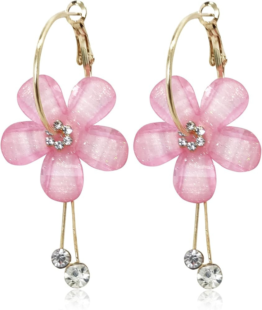 Elegant Romantic Bohemian Crystal Acrylic Rose Flower Dangle Drop Earrings Exaggerated Sparkly Fi... | Amazon (US)