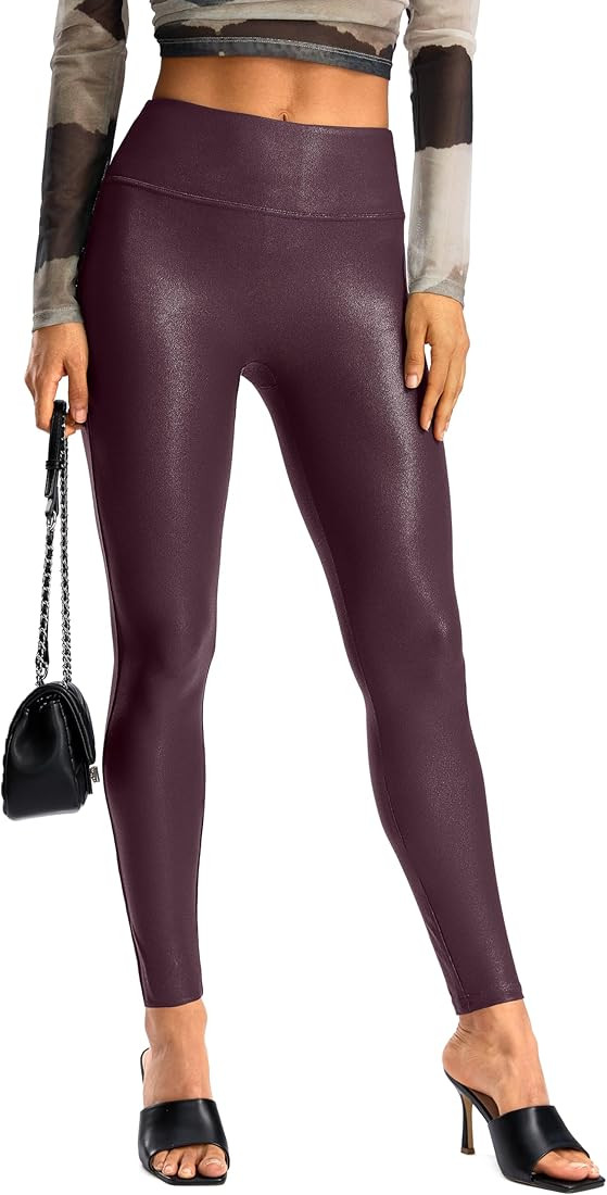 SANTINY Women's Faux Leather Leggings 24''/26''/28''-High Waisted Stretch Leather Pants Pleather ... | Amazon (US)
