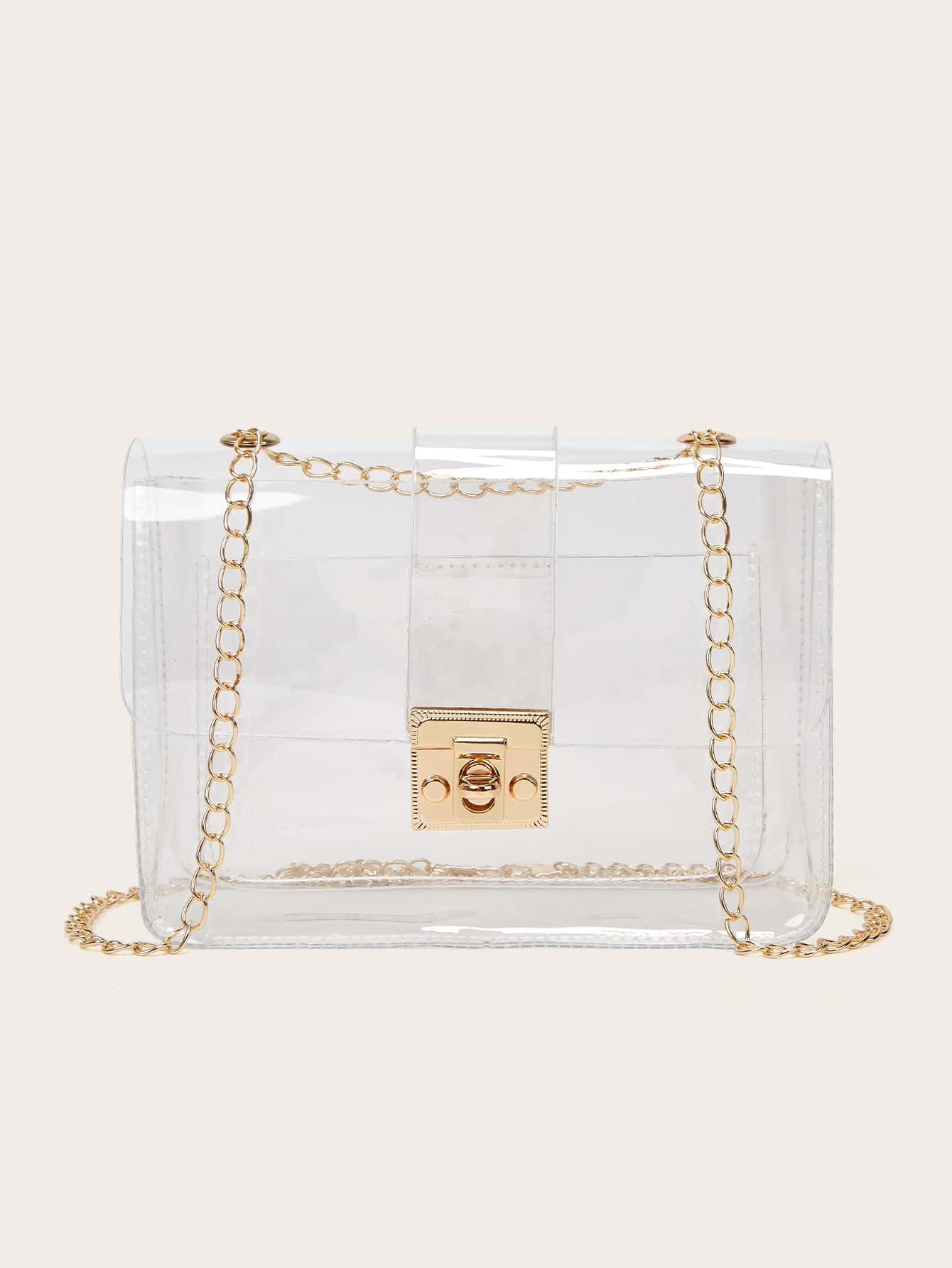 Clear Flap Chain Crossbody Bag | SHEIN