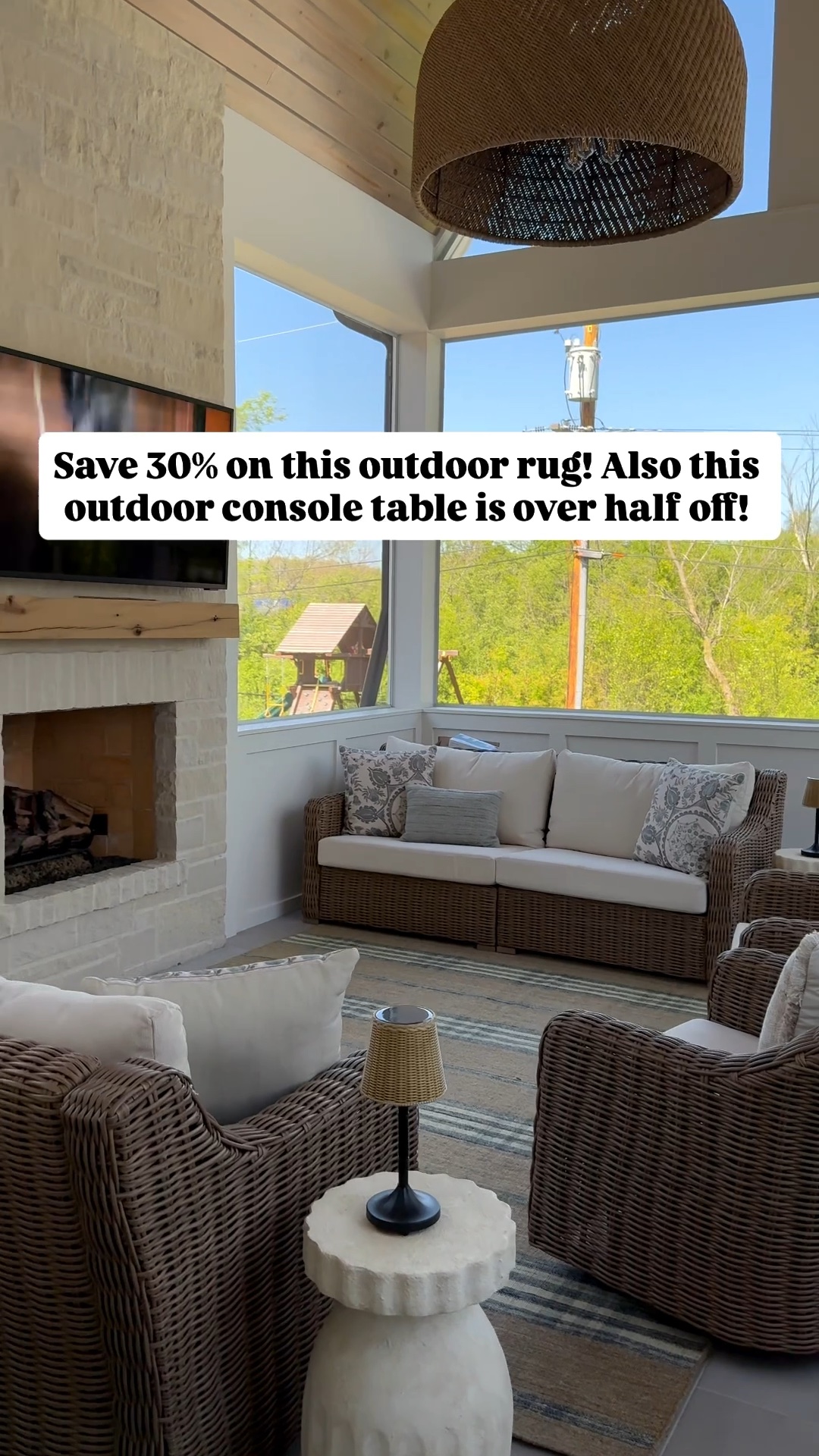 This pretty outdoor rug is 30% off this weekend!! Also linking these Outdoor side tables and console table that are on major sale as well as the pretty outdoor pillows!￼

#LTKHome #LTKSaleAlert