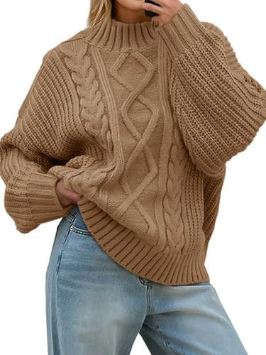 Saodimallsu Womens Oversized Cable Knit Sweaters 2025 Fall Winter Trendy Button Up Turtleneck Chu... | Amazon (US)