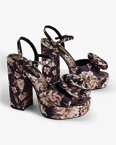 Floral Rose Strap Platform Heeled Sandals | Express