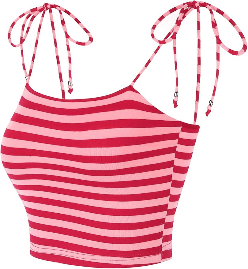 Allegra K Women's Cami Tube Top Tie Spaghetti Straps Sleeveless Summer Crop Tops | Amazon (US)