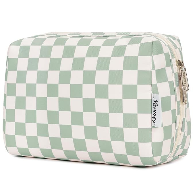 Narwey Large Checkered Makeup Bag Zipper Pouch Travel Cosmetic Bag Organizer for Women (Large, Mi... | Amazon (US)