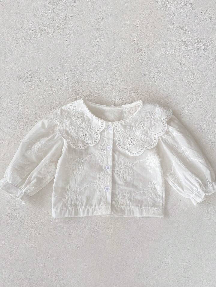 Baby Girls' Embroidered Collar Long Sleeve Shirt, Spring And Autumn | SHEIN