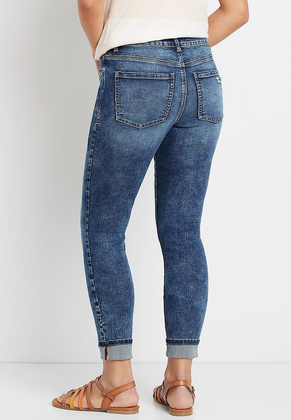 m jeans by maurices™ Everflex™ Skinny Ankle High Rise Ripped Hem Jean | Maurices