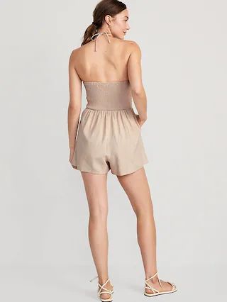 Linen-Blend O-Ring Halter Romper for Women -- 3-inch inseam | Old Navy (US)